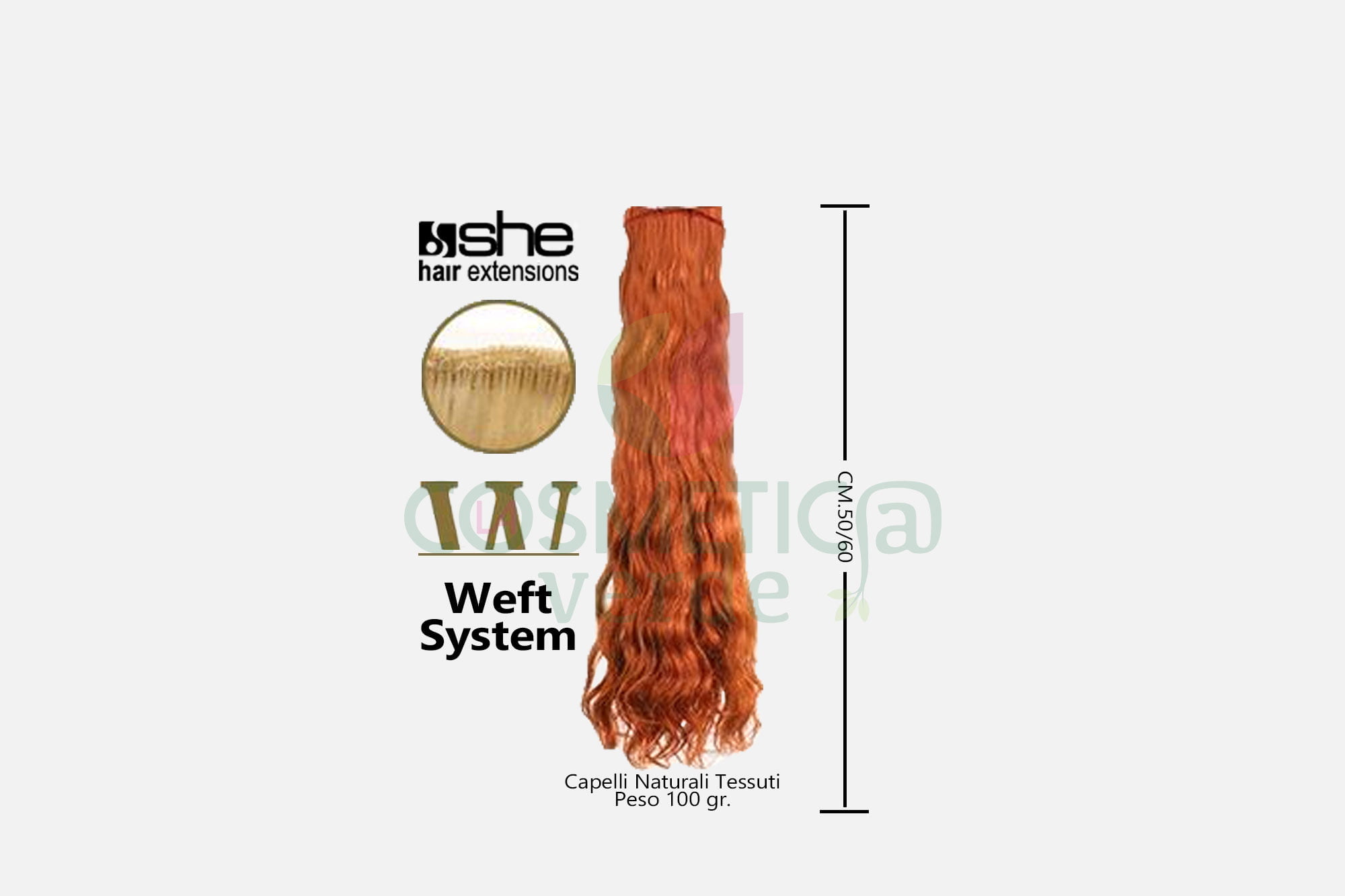 Weft Long Hair, capelli naturali 100% mossi tessuti. La banda di capelli tessuti è larga 130 cm, lunga 50/60 cm e pesa 100gr.